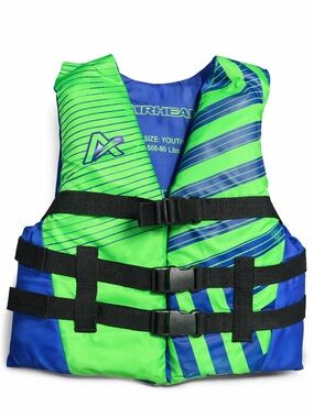 Unisex Youth Bright Green & Blue Swim Vest - Secure 3-Buckle Life Jacket